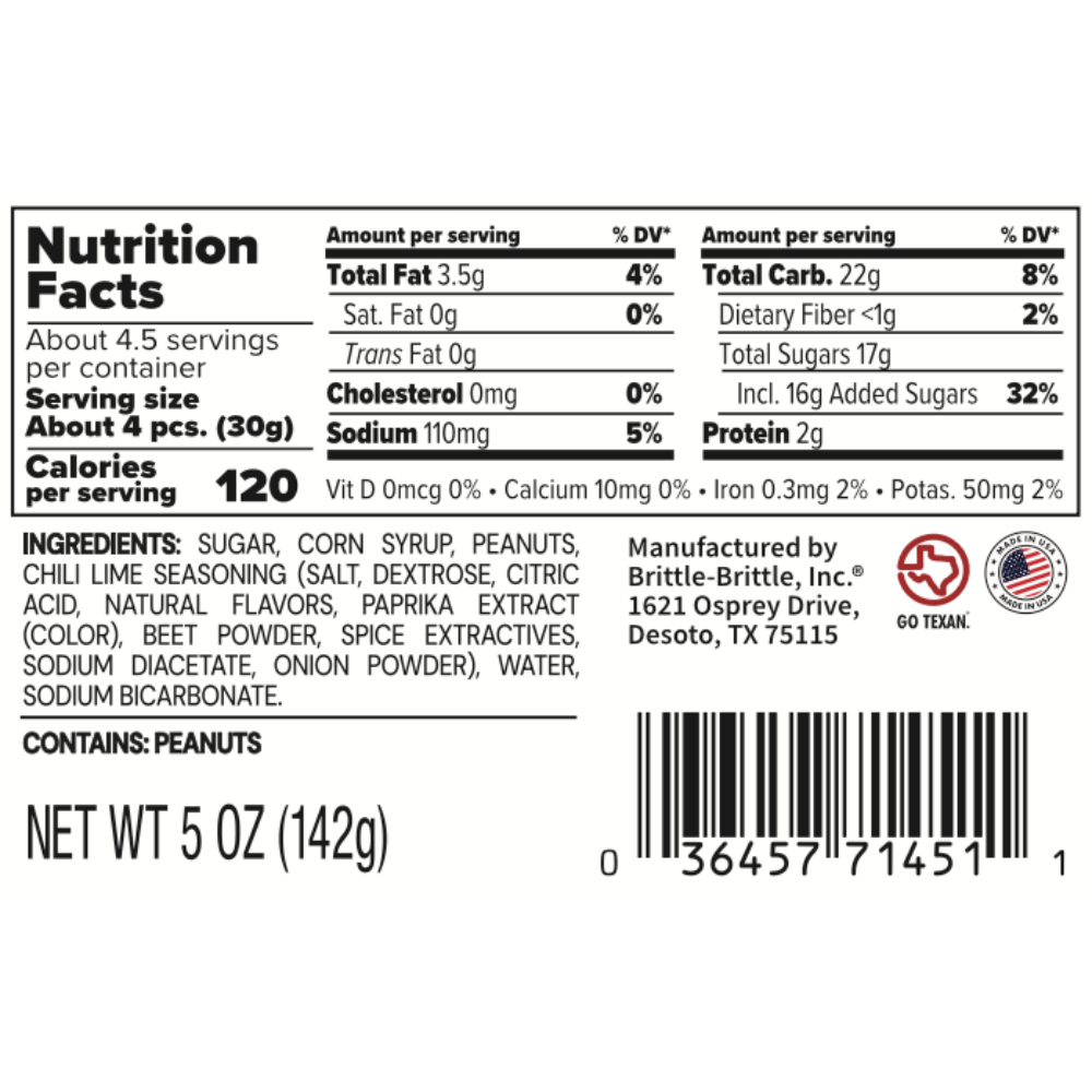 Nutrition facts label and ingredients list on a white background