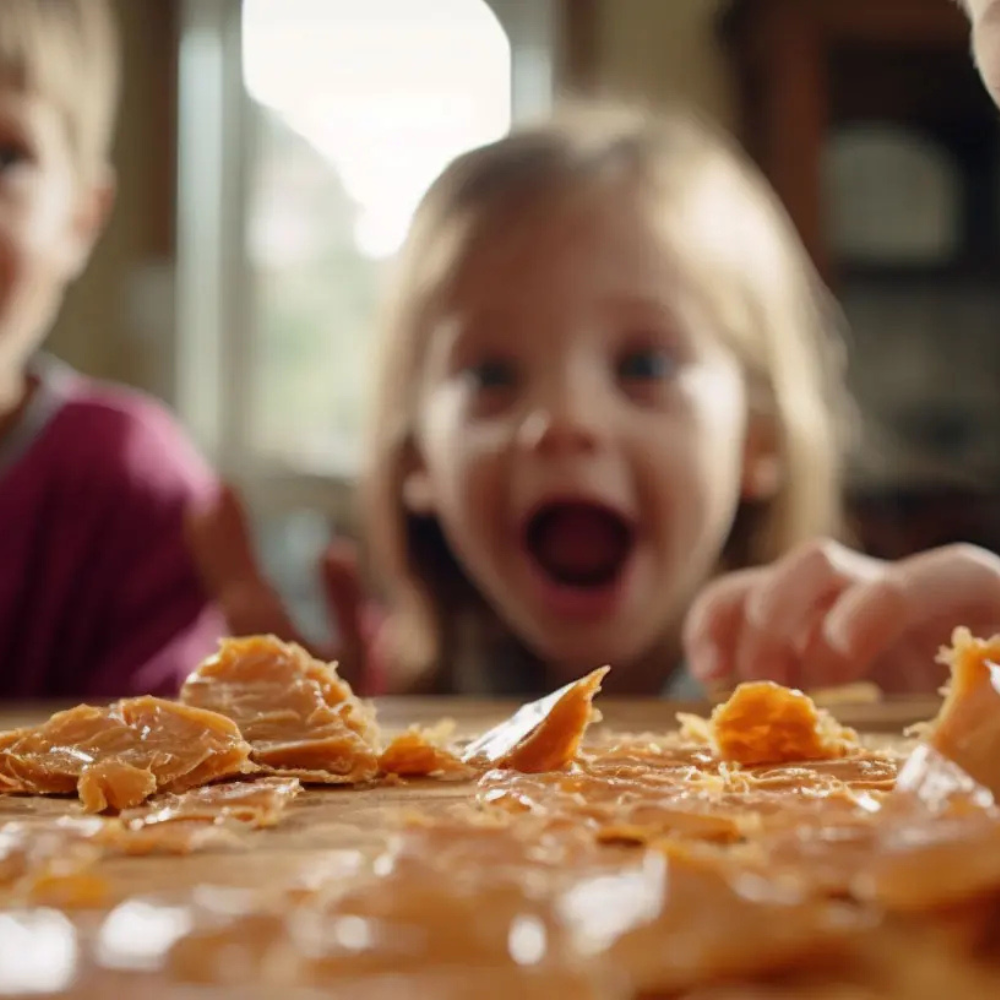 child waiting to eat peanut brittle