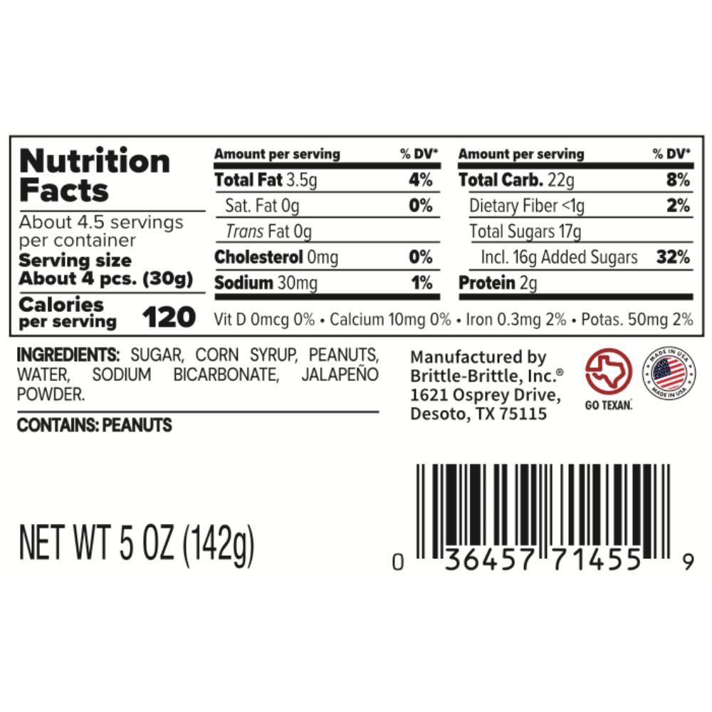 Nutrition facts label and ingredients list on a white background