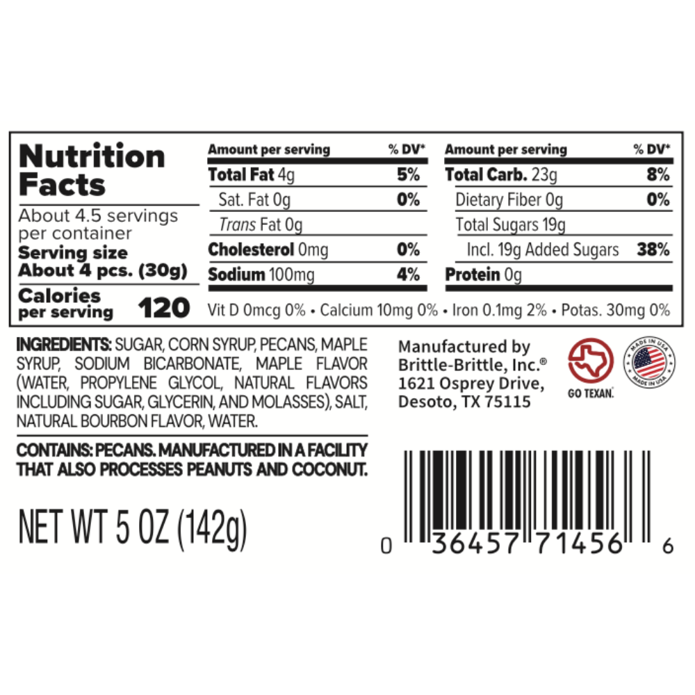 Nutrition facts label and ingredients list on a white background