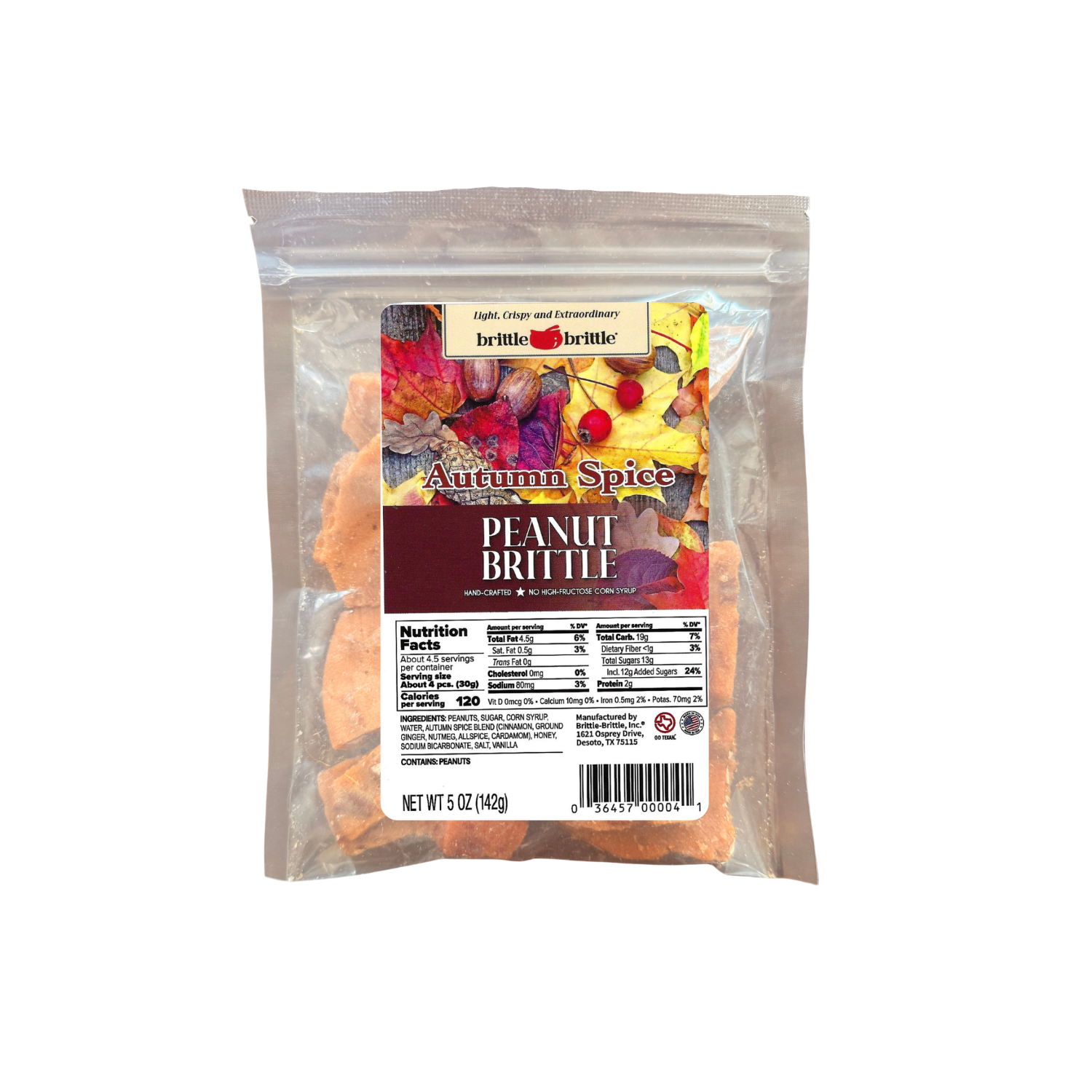 Autumn Spice Peanut Brittle 5 oz bag from Brittle-Brittle