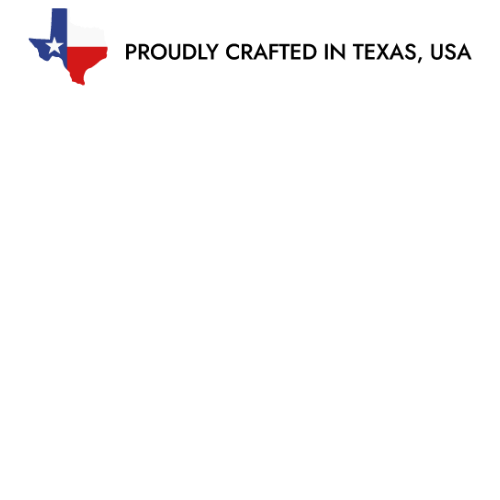 Texas flag with text 'Proudly Crafted in Texas, USA' on a white background