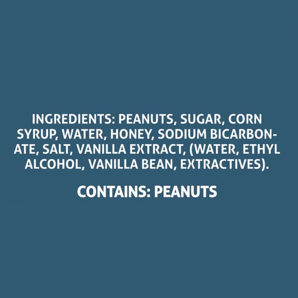 Brittle-Brittle Peanut Brittle ingredients: peanuts, sugar, corn syrup, water, honey, sodium bicarbonate, salt, vanilla extract (water, ethyl alcohol, vanilla bean extractives). Contains peanuts.