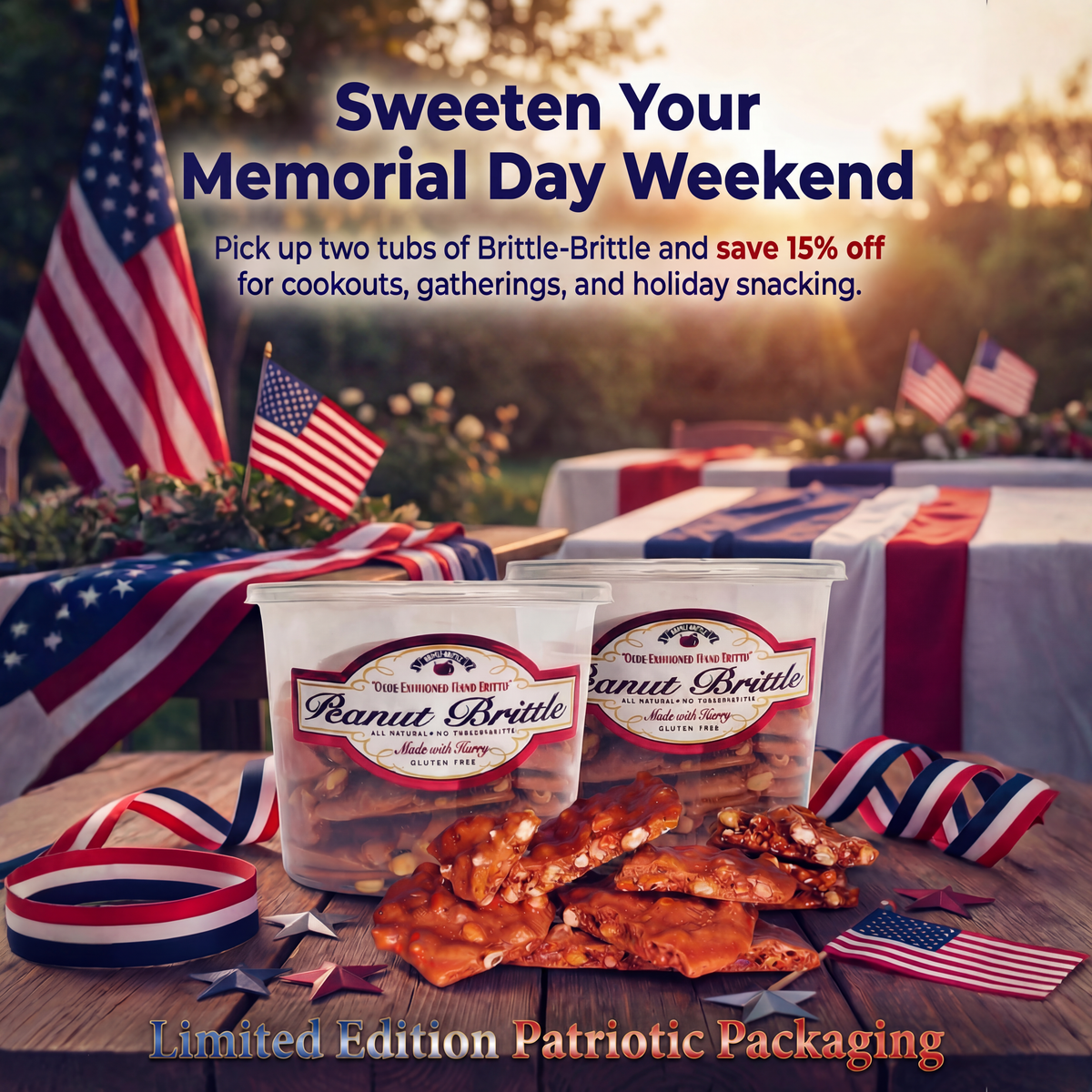 Patriotic Peanut Brittle 2-Pack, 36 oz Tubs